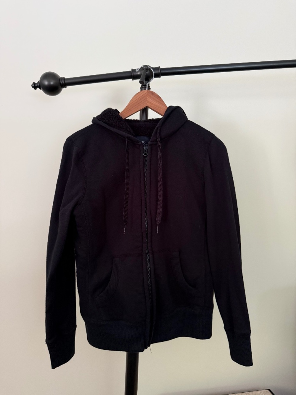 Faded Glory Black Full-Zip Sherpa Lined Hoodie Sweatshirt Jacket